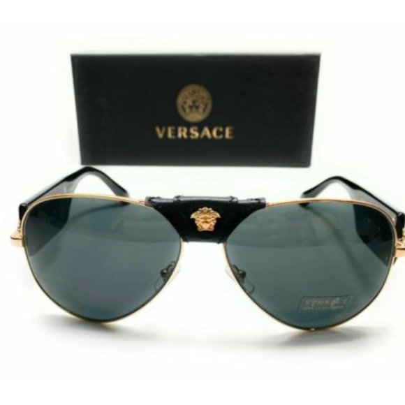 Versace Men's Black and Gold Pilot Sunglasses! - Picture 2 of 4